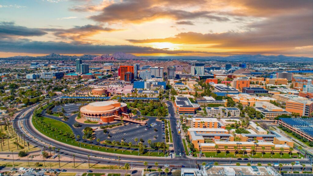 aerial shot of scottsdale arizona during sunset