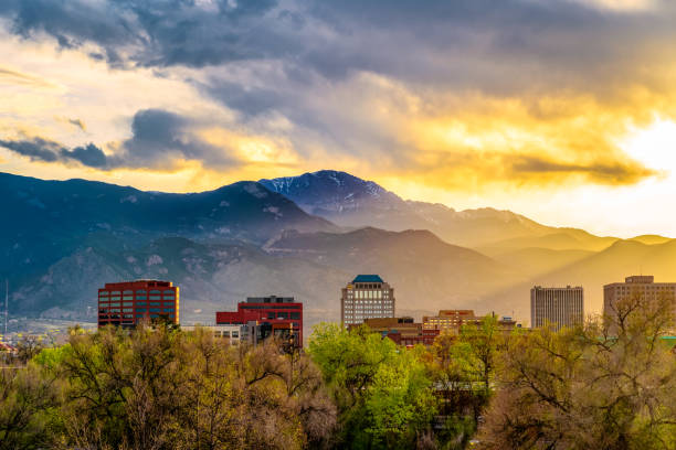 Downtown Colorado Springs - Pikes Peak - Colorado Sunset Sky