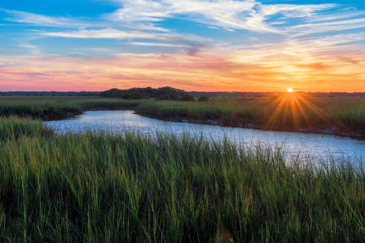 Sunset over marshy branch of the Matanzas River in St. Augustine, Florida