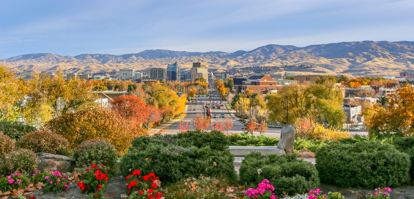 Skyline of Boise, Idaho and the foothills