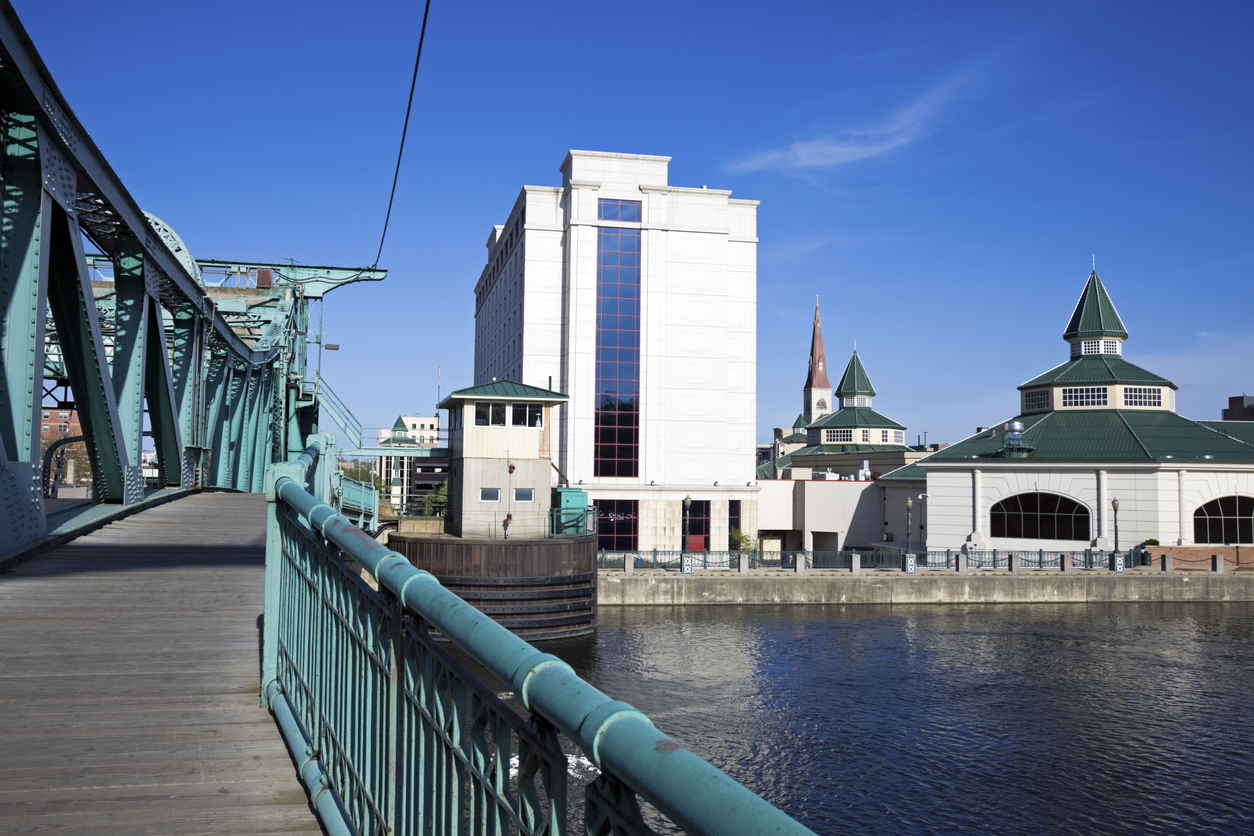 Bridge view of downtown Joliet, Illinois