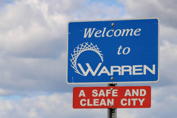 Welcome to Warren sign on Van Dyke and I 696 in Warren, Michigan. Macomb County/USA. Warren is the third largest city in Michigan.