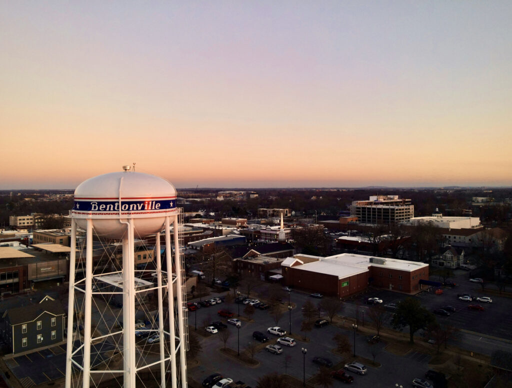bentonville water tower and sunset