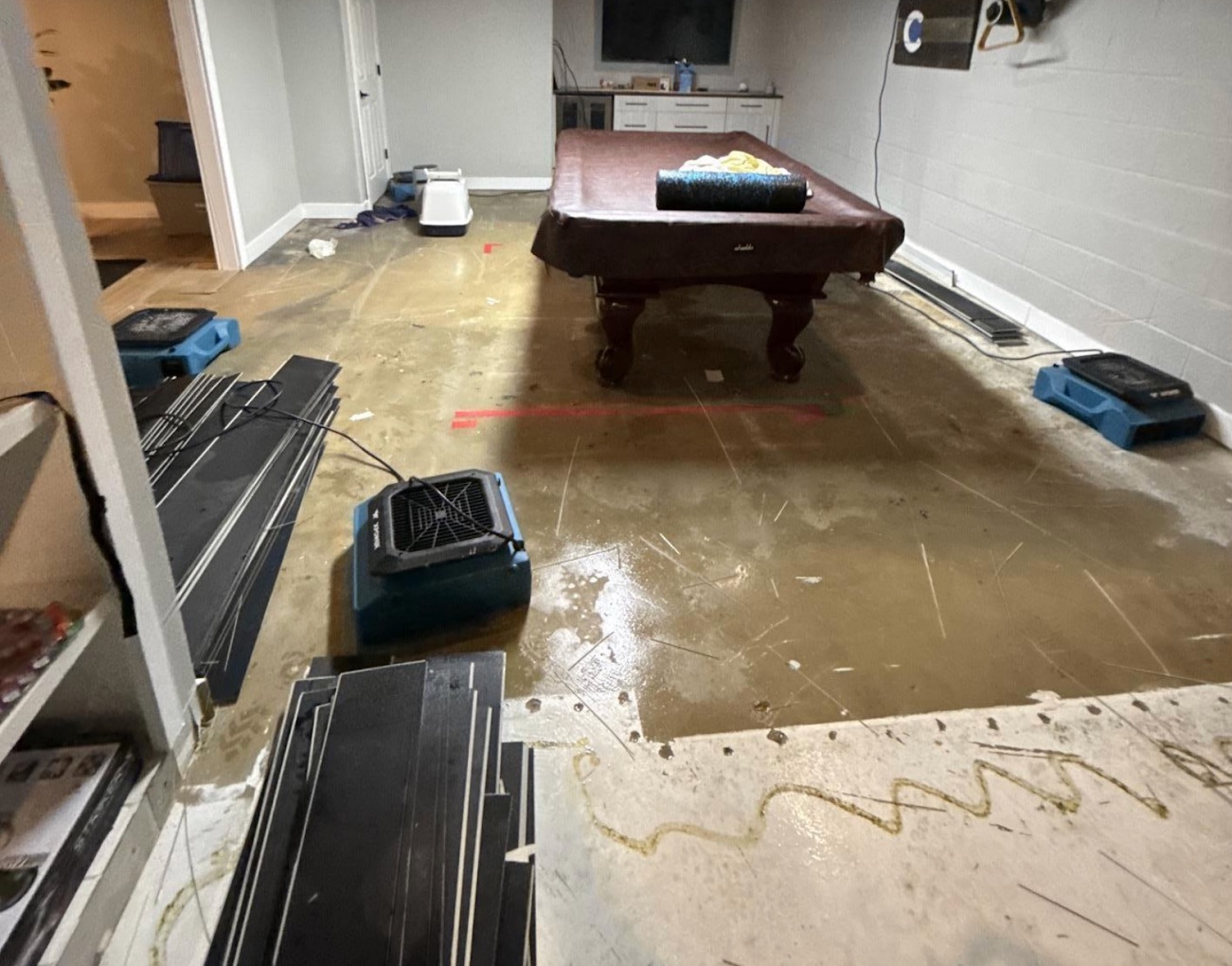 Floor flooded with water