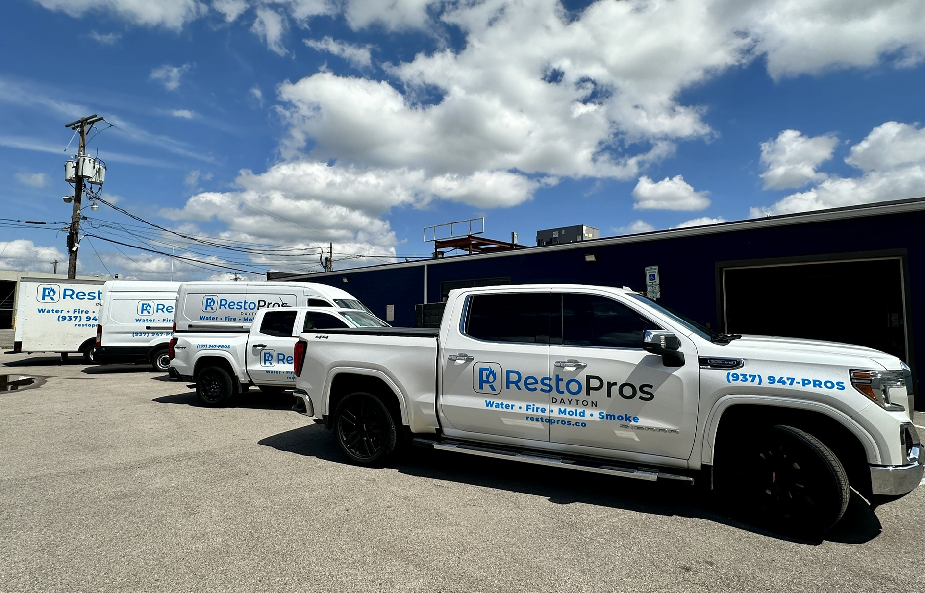 our trucks infront our our restoration office