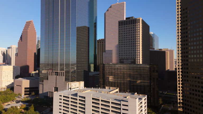 Aerial view of downtown Houston, beautiful skyline, showcasing modern architecture and green spaces, enhancing the urban landscape for residents and visitors, Business, finance center