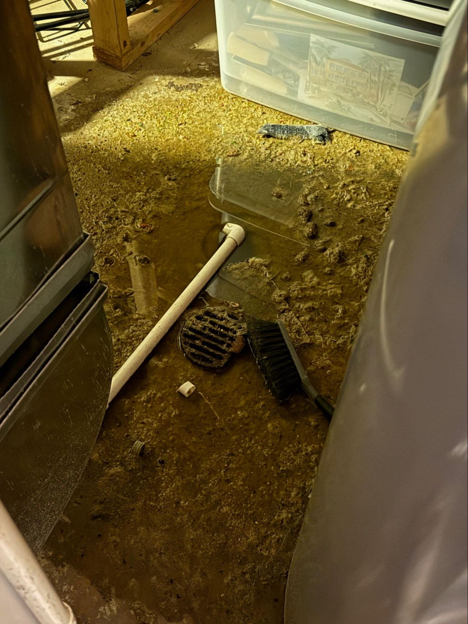 water damage flooding the floor