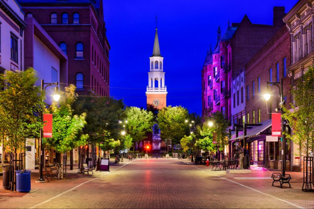 burlington vt at night