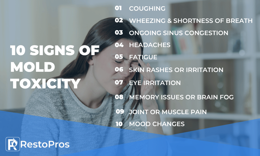 An infographic by RestoPros describing 10 signs of mold toxicity