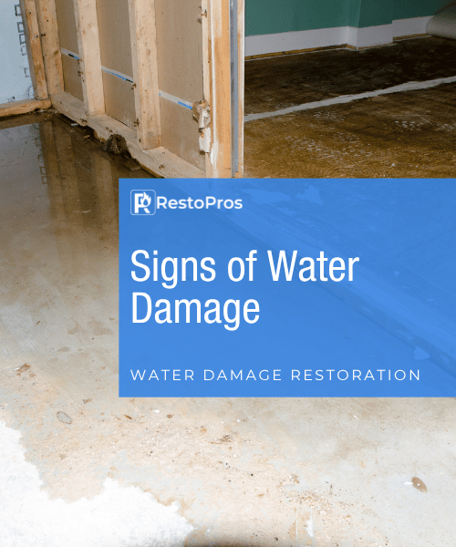 Blog cover with the title "sings of water damage" over an image of a wet floor.