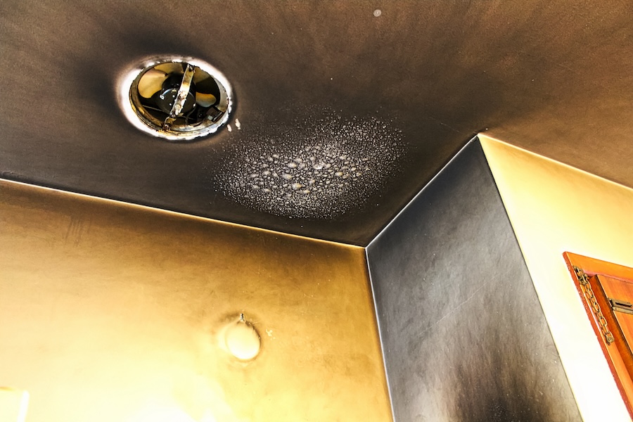 Bubbled and smoked up ceiling after a kitchen fire.
