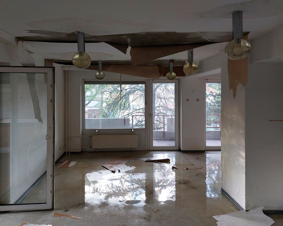 Water damage in interior room