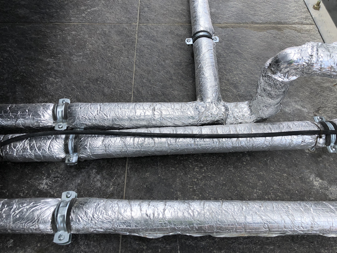 thermally insulated water pipes on the pipeline