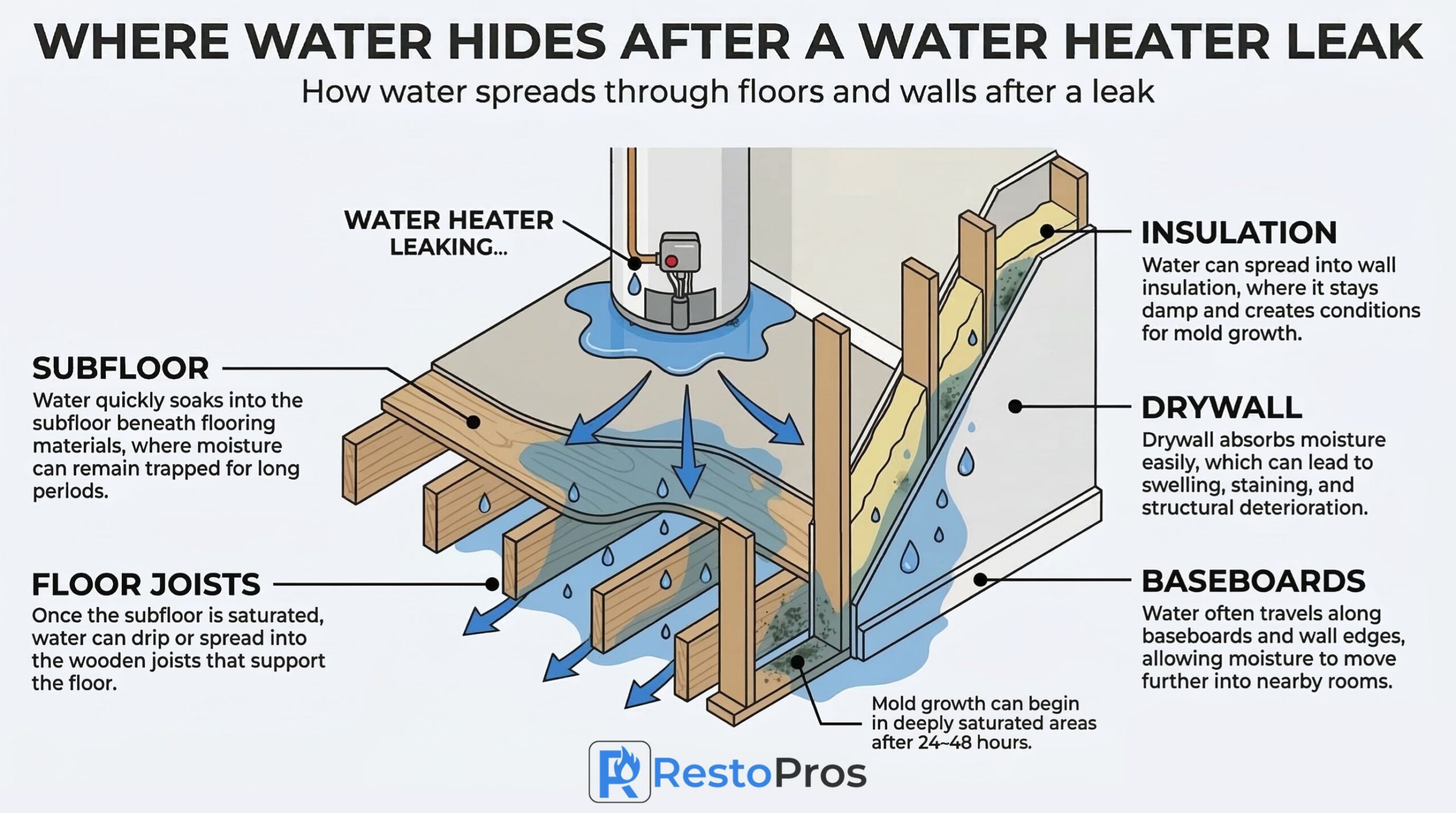 Where water hides after a water heater leak