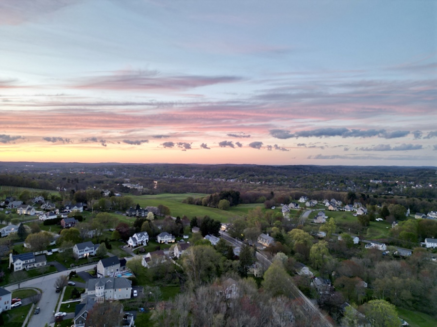 Aerial view of a breathtaking sunset overMassachusetts.